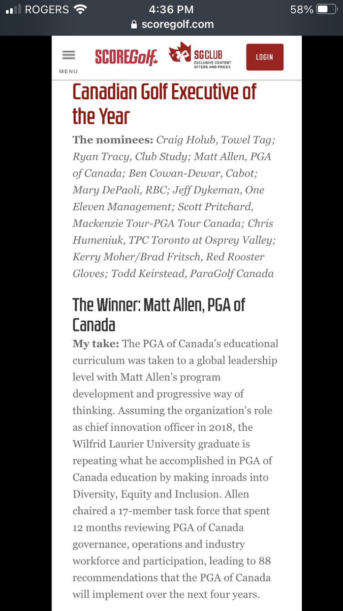 Such an honour to be named 2021 Canadian Golf Executive of the Year from <a href="/YoungerGolf/">Rick Young</a> pres by <a href="/SCOREGolf/">SCOREGolf</a> . And a huge thank you has to go to the entire team and board <a href="/pgaofcanada/">PGA of Canada</a>, it’s a privilege to work with such an incredible organization