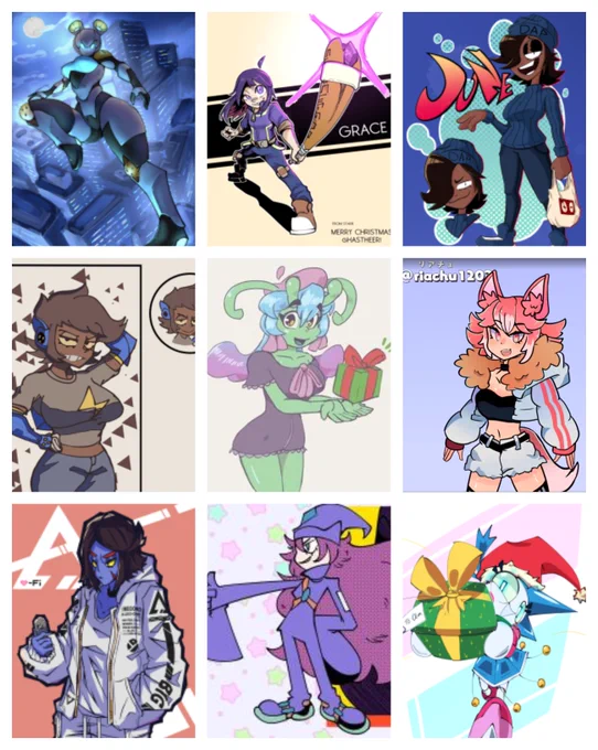 ALL OF THE ARTWORK MADE FOR THE SECRET SANTA I HOSTED 

thanks again to everyone who participated, yall are so skilled and i hope to see y'all next year

credits below 