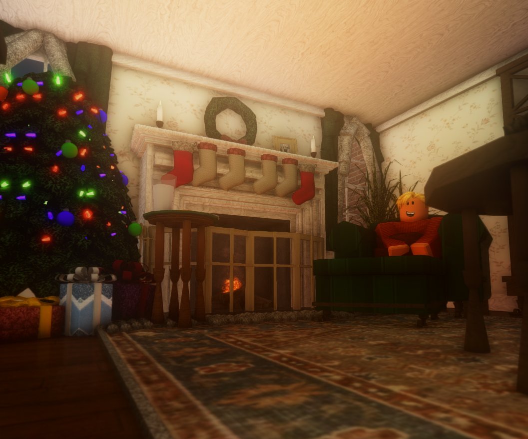 RblxYour's tweet photo. Home Alone Living Room! 
@RBX_Coeptus @FroggyHopz_RBLX @fruitmcnare @BloxburgBuilds 
Carpet decal and tree idea - @Look_io_kas https://t.co/1Q8zrEeNd3