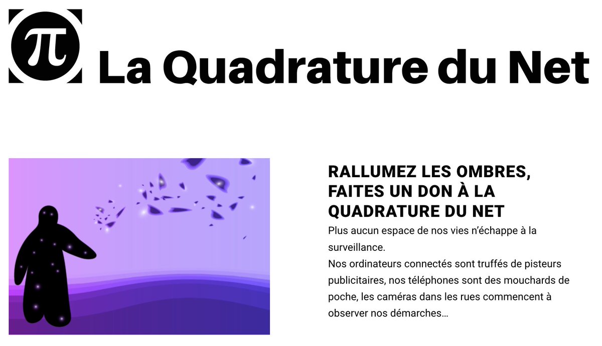 SamGontier's tweet image. Tous surveillés ? Non, une association résiste encore, veille sur les libertés publiques, combat la fièvre sécuritaire de l’État et des élus locaux, au nom de nos droits fondamentaux. Les recours judiciaires, ça coûte cher. @laquadrature a besoin de vous !
laquadrature.net