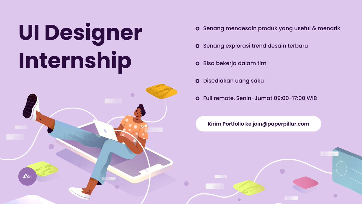 Halo temen temen, Paperpillar masih mencari UI Design Intern. Nanti bakal ngerjain project project dari klien bareng saya. 

Bagi yang tertarik dan suka eksplorasi UI Design ditunggu portfolio nya di join@paperpillar.com ya. Thanks