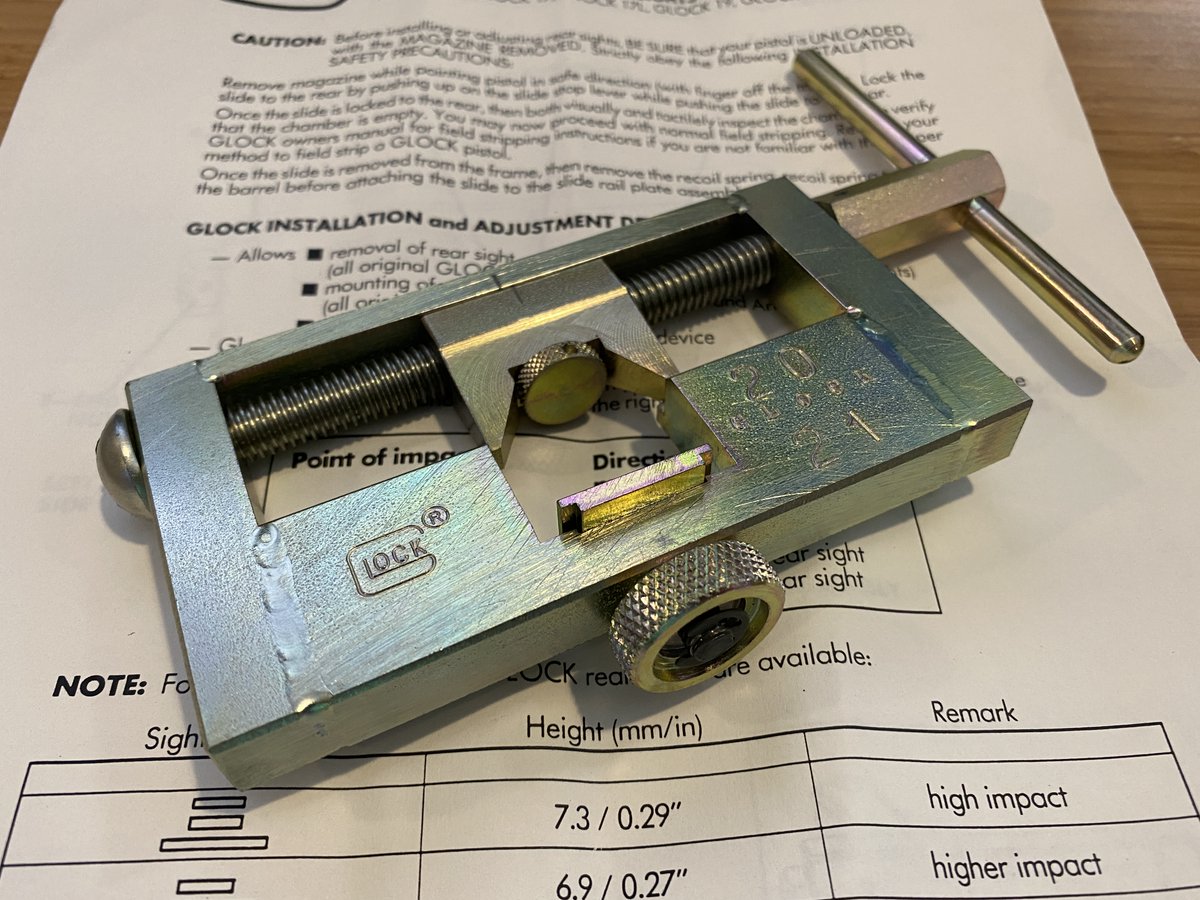 Glock_Collector's tweet photo. Old school large frame (20 and 21 at the time) OEM sight pusher tool. This thing is a beast. Finally added one to my collection. Need to find the standard frame version. #Glock #GlockArmorer #GlockAdvancedArmorer #OldSchool #GlockOEM https://t.co/PWpxLper1x