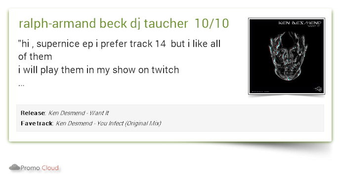 ralph-armand beck dj taucher supports: <a href="/KenDesmend/">Ken Desmend</a> - You Infect (Original Mix) 10/10 #newrelease pcl.la/ZVDSJY  <a href="/beatport/">Beatport</a>
