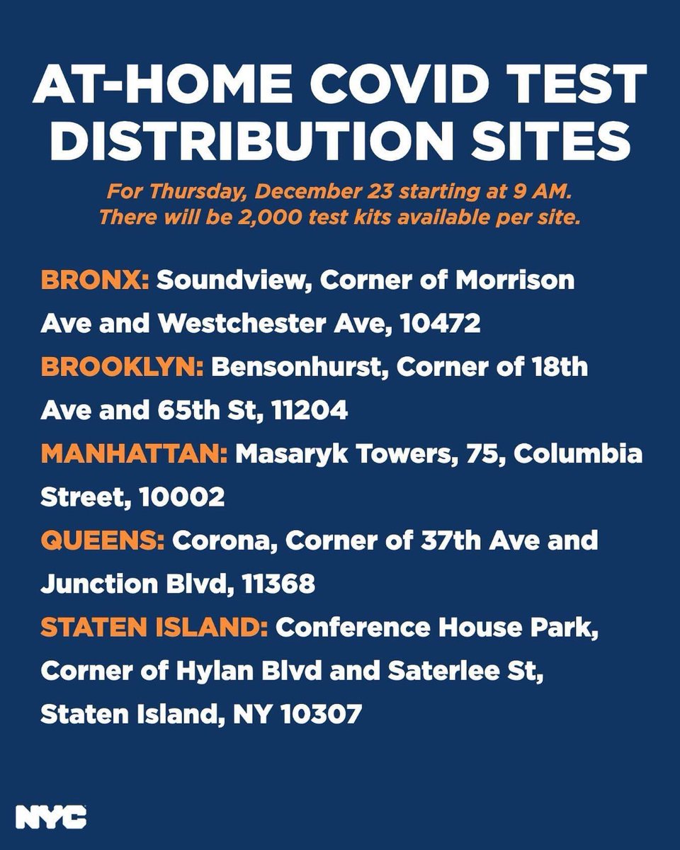 THURSDAY: December 23, 2021 - You can pick up at-home #COVID tests from these sites starting at 9 AM. There will be 2,000 kits per site. #COVID19 #COVID19Tests  #FreeTestKits #SafetyFirst