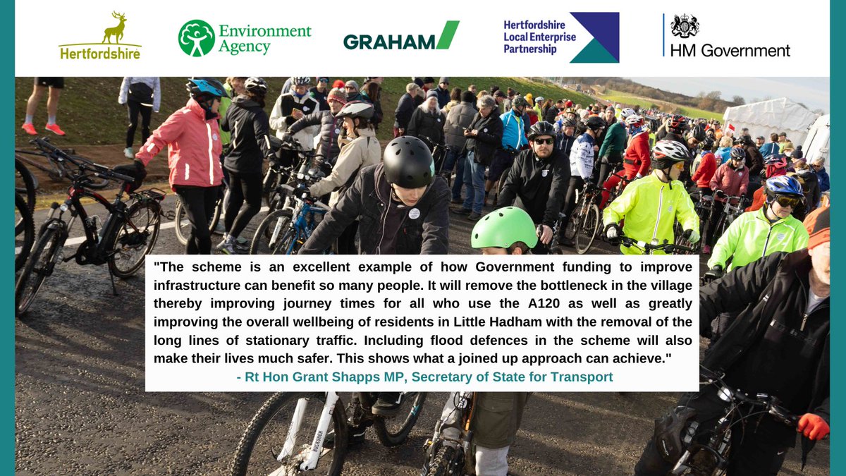Herts_Highways's tweet photo. Fantastic news for #Hertfordhsire! The #A120 #LittleHadhamBypass and Flood Alleviation Scheme has officially opened! The bypass will improve journey times on this important east-west link and will reduce congestion in #LittleHadham.
 @GRAHAM_Civils @EnvAgency @HertsLEP @hertscc https://t.co/V7nhkQ4QkU
