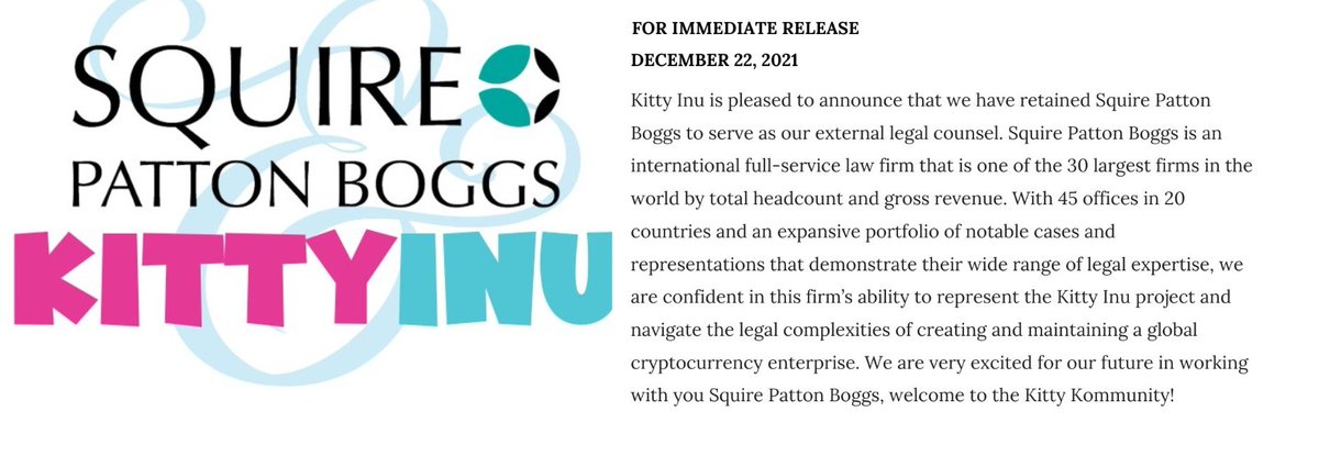 BITCOINTRAPPER's tweet photo. $KITTY Working with @SPB_Global to serve as the external legal counsel for the Kitty Inu project going forward. Same company used by LeBron James &amp; Dave Chapelle 🔥🔥

$kitty #kittyinu https://t.co/GXfAO2HzoJ