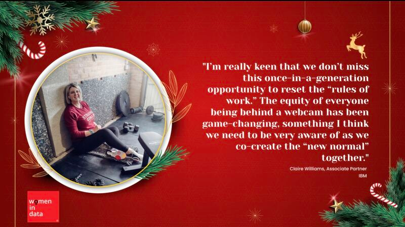 Women_In_Data's tweet photo. "... co-create the 'new normal' together."
Twenty in Data Advent Calendar, Day 23
Claire Williams MCMI ChMC - Associate Partner at IBM
#womenindata #ThursdayMotivation https://t.co/o3dMfuZSvp