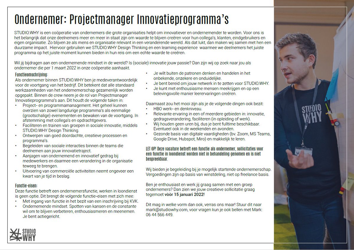 Work alert! Our team in The Netherlands is looking for an entrepreneurial projectlead for our social innovation activities to support large organizations. zcu.io/Hk8v