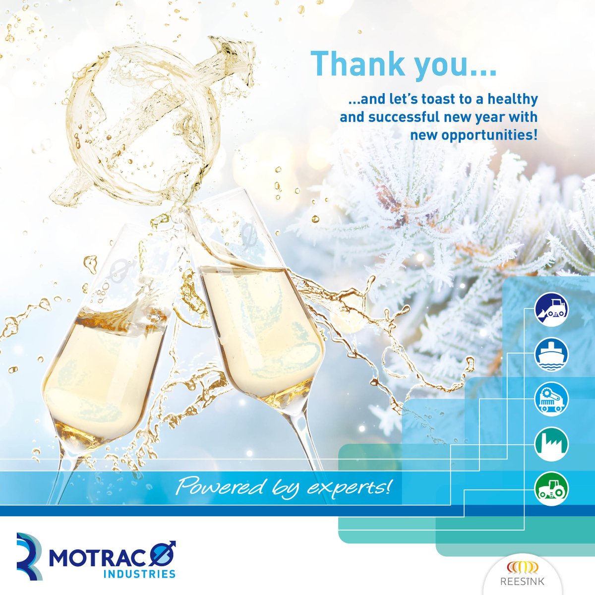 On behalf of the entire Motrac Industries team we want to say THANK YOU to all of our partners, customers, mother &amp; sister companies and our family &amp; friends. Let's toast to a healthy and successful 2022 filled with new opportunities! #Thankyou #Happynewyear #Seasonsgreetings