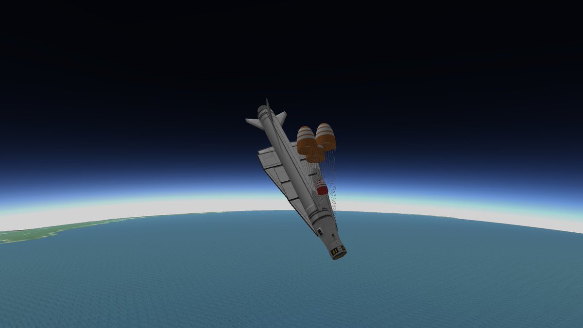 FfzYYeGCbLztIA6's tweet photo. #KSP
#打ち上げ
#Kerbal_Space_Program
ちなみに第一段は滑空とパラシュートで回収出来ます(パラシュートも1個でよかったかもしれない) https://t.co/2Fhpj78ldT