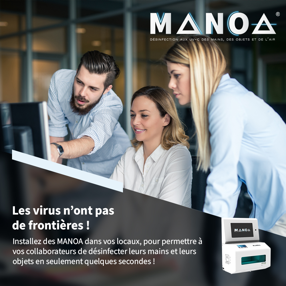 Le MANOA UVC installé dans vos bureaux permettra à votre personnel et à vos collaborateurs qui sont souvent en contact de se désinfecter les mains et les petits objets en seulement 3 secondes.
En savoir plus ?
 Tél. : +33 (0)9 70 07 70 00 
contact@doovision.com 
#manoauvc #sante