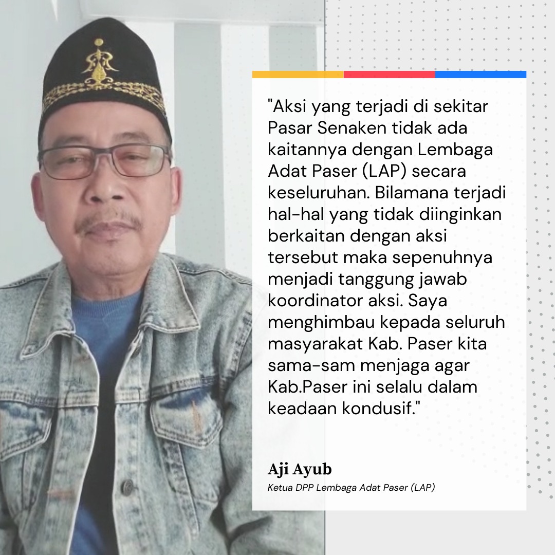 KaltimOfficial's tweet photo. Ketua DPP LAP (Lembaga Adat Paser) mengatakan bahwa aksi yang terjadi di sekitar Pasar Senaken tidak ada kaitannya dengan LAP serta menghimbau agar masyarakat Kab. Paser tidak terprovokasi serta selalu menjaga kodusifitas di lingkungan dan wilayah Kab. Paser. 
. 
. 
#PaserDamai https://t.co/1TRFryfoil