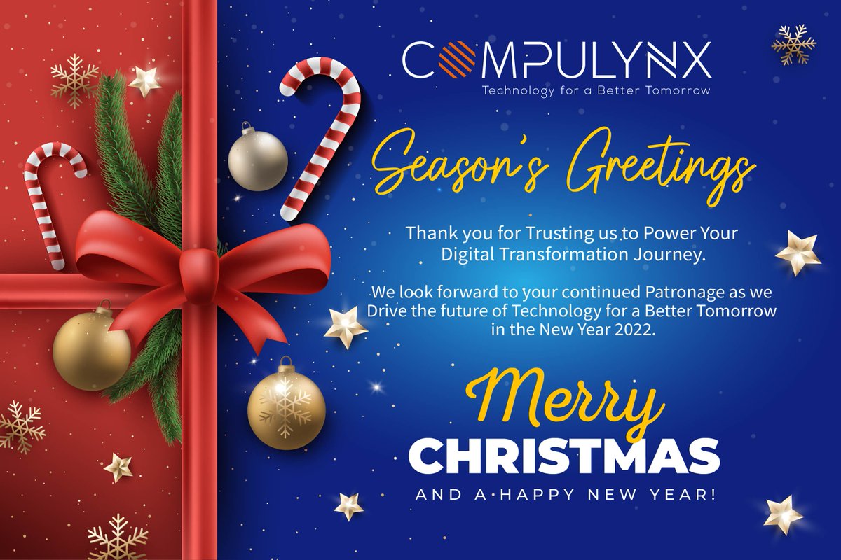 CompulynxLtd's tweet photo. Season’s Greetings. #CompuLynxFamily Wishes You and Your Family a Joyful Festive Season. #HappyHolidays #MerryChristmas https://t.co/3DsytAQxUs