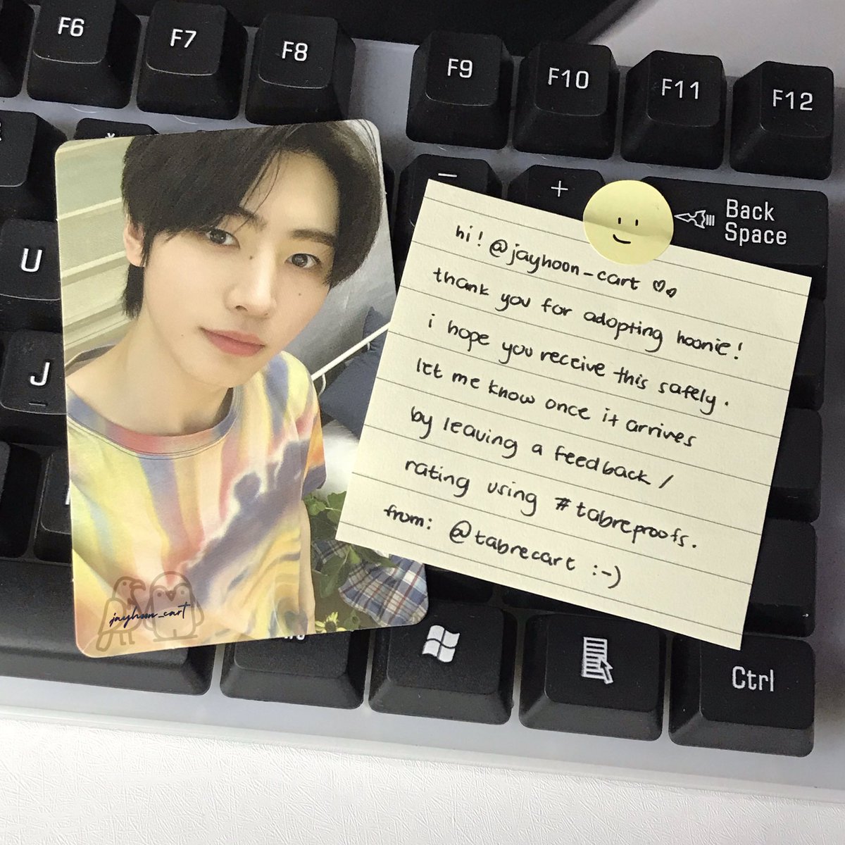 jayhoon_cart's tweet photo. 💌 thank youu so much for letting me adopt hoon 🥺 @tabrecart it was a smooth transaction and thanks for the freebies as well! #tabreproofs https://t.co/C2HAjGW4mr