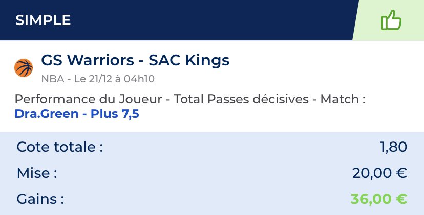 SknurtBetting's tweet photo. 🎅🏻 Montante Validée ! | #Concours 🎁

Passer de 20 à 100€ en 3 étapes ↓

1️⃣ Green +7,5 passes @ 1,80 ✅
2️⃣ Booker +3,5 passes @ 1,66 ✅
3️⃣ Middleton 20 points @ 1,70 ✅

🏦 2 x 10€ à gagner sur ce tweet 🤝

➔ RT &amp; FAV + Follow @SknurtBetting

#TeamParieur #NBA #NBATwitter https://t.co/FCditJPTwh