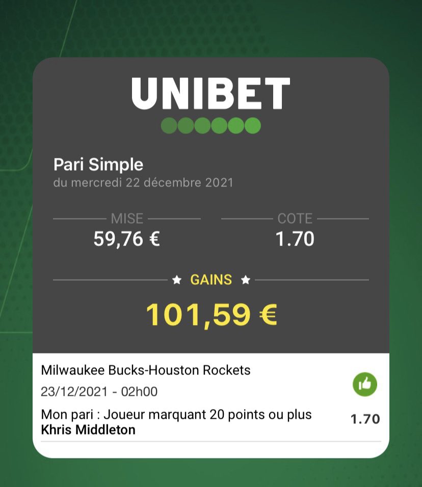 SknurtBetting's tweet photo. 🎅🏻 Montante Validée ! | #Concours 🎁

Passer de 20 à 100€ en 3 étapes ↓

1️⃣ Green +7,5 passes @ 1,80 ✅
2️⃣ Booker +3,5 passes @ 1,66 ✅
3️⃣ Middleton 20 points @ 1,70 ✅

🏦 2 x 10€ à gagner sur ce tweet 🤝

➔ RT &amp; FAV + Follow @SknurtBetting

#TeamParieur #NBA #NBATwitter https://t.co/FCditJPTwh