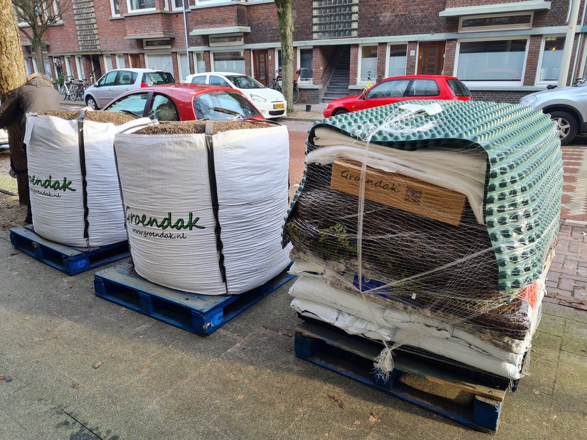 R_Lelieveld's tweet photo. Gisteren en vandaag met @DjuraaH en mijn moeder bezig met de groene daken. Het makkelijke sedumdak eerst gedaan. #jaarvanhetdak #DenHaag https://t.co/6jZPRSZo8j