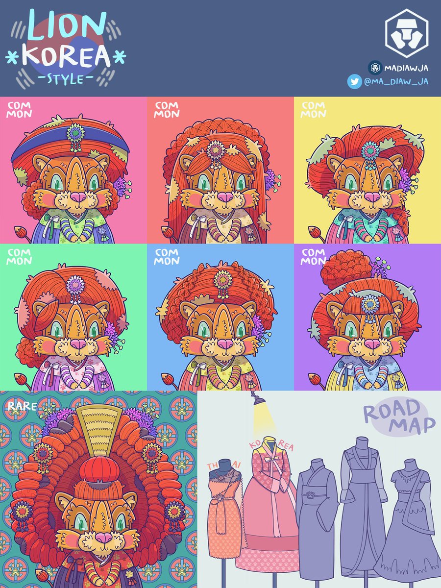 MA_DIAW_JA's tweet photo. 🦁This lion is bored with the traditional hairstyle(lion mane)😑 So it changed its own style Become a stylish lion😎 #LIONSTYLE 

Now have a new drop is..
KOREA style!! 🇰🇷🎉👏

ROARR! 🦁💛👇👇
https://t.co/NXtszaVvme

#Crypto #Cryptocom #NFTs #NFTCommmunity #nftcollector https://t.co/cQLsww7cvN