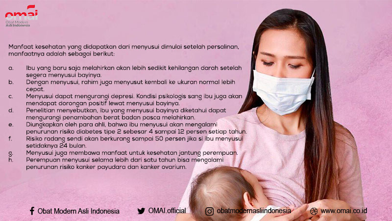 Manfaat kesehatan yang didapatkan dari menyusui dimulai setelah persalinan, manfaatnya adalah sebagai berikut:

Simak Grafis berikut sowbat 👇👇

#OMAI 
#ObatModernAsliIndonesia
#BanggaBuatanIndonesia
#InovasiIndonesia