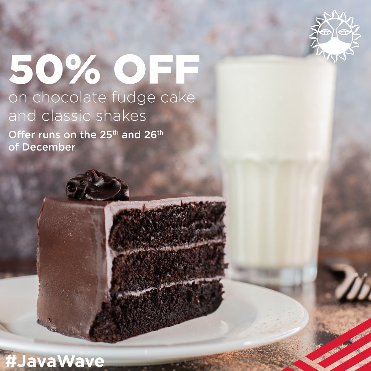 JavaHouseUG's tweet image. Catch a tasty break with the #JavaWave: 50% off on chocolate fudge cake & all classic milkshakes at Java Lugogo, Jinja, Acacia Place & Total Acacia and on delivery from Glovo and Jumia Food this Christmas weekend (Saturday 25th & Sunday 26th December).
#JavaLove #JavaHouseUG