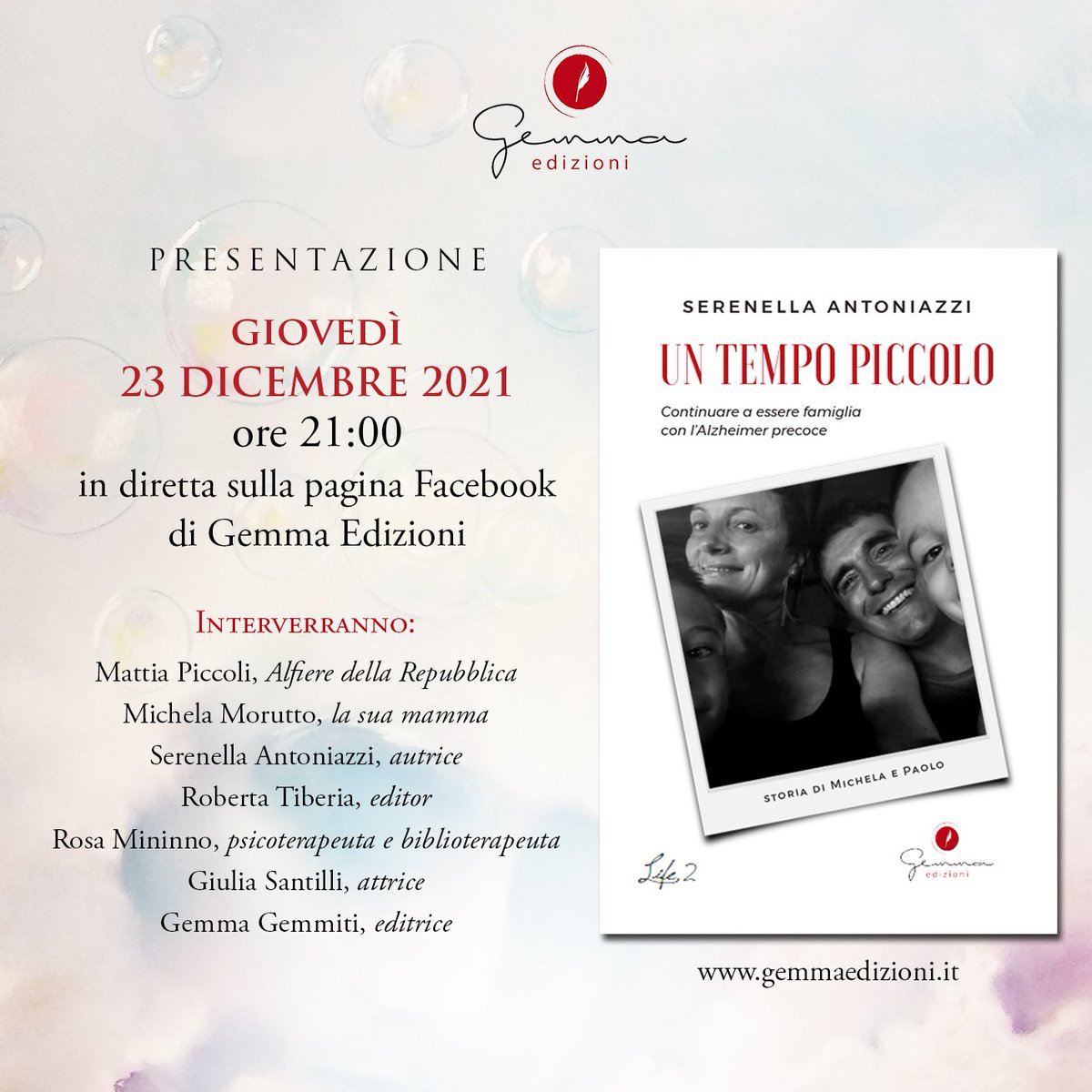 GemmaEdizioni's tweet photo. Si è tanto parlato di Mattia Piccoli, l'#AlfiereDellaRepubblica.
Un bambino che si è ritrovato a essere un piccolo #caregiver del suo giovane papà malato di #Alzheimer.
Lo incontreremo stasera in diretta Facebook insieme ai protagonisti di #UnTempoPiccolo
Non mancare! https://t.co/VozNabIL5y