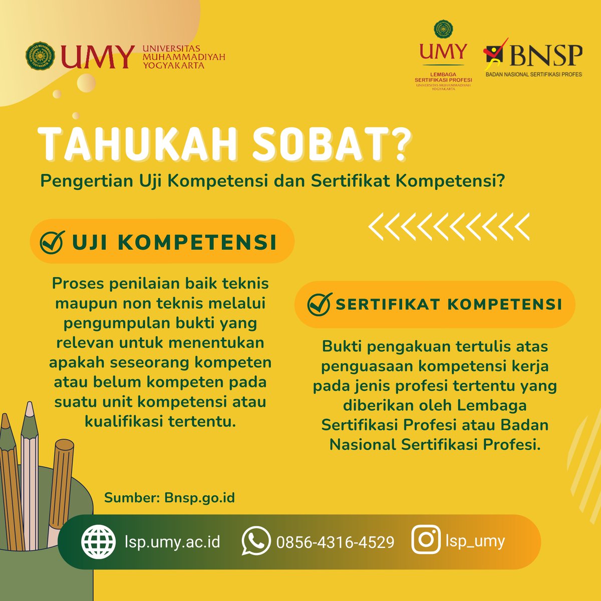 Halo sobat kompeten!

Yuk kita ketahui bersama pengertian dari Uji Kompetensi dan Sertifikat Kompetensi. Bagi sobat yang ingin mengikuti uji kompetensi, persiapkan dirimu ya karena sebentar lagi uji kompetensi LSP UMY akan dibuka!😊

#lspumy #bnsp #lembagasertifikasiprofesi