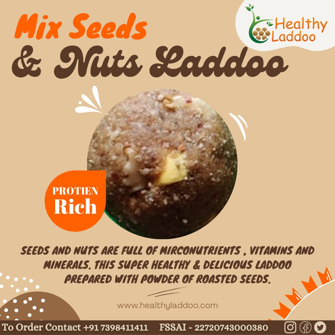 Dry fruit, seeds and nutsladdu is super versatile and you can add or substitute any ingredients available in your pantry. This is a no sugar or jaggery recipe.

Contact Us +91 7398411411
healthyladdoo.com
#healthyladdoo