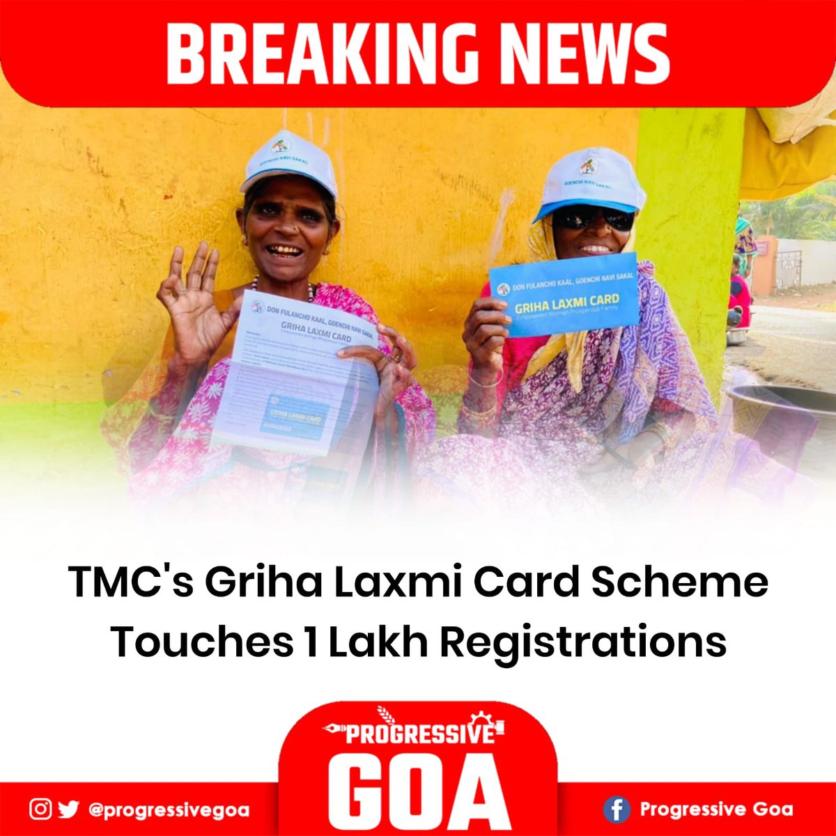 progressive_goa's tweet photo. BREAKING 🚨 - GOA TMC’s Griha Laxmi Card scheme reaches 1Lakh registrations. #Goa #GoaNews #WomenEmpowerment @AITC4Goa https://t.co/t2VqcBKJOk