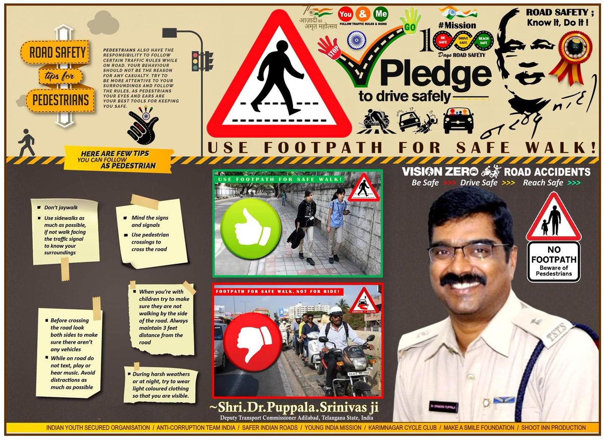 saferindianroads (@saferindianroa1) on Twitter photo #RoadSafety; Know It, Do It !
USE FOOTPATH FOR SAFE WALK!
Footpaths are for SAFE WALK, not for Bike Ride ! Respect Pedestrians🚶♀️🚥🚶♂️ ~Shri.Dr.Puppala.Srinivas ji (DTC Adilabad, Telangana)
Be Safe... Drive Safe... Reach Safe...
Courtesy:
<a href="/GhanshamOjha/">Ghansham Ojha</a>
F&P, CEO <a href="/saferindianroa1/">saferindianroads</a> #RoadSafety; Know It, Do It !
USE FOOTPATH FOR SAFE WALK!
Footpaths are for SAFE WALK, not for Bike Ride ! Respect Pedestrians🚶♀️🚥🚶♂️ ~Shri.Dr.Puppala.Srinivas ji (DTC Adilabad, Telangana)
Be Safe... Drive Safe... Reach Safe...
Courtesy:
<a href="/GhanshamOjha/">Ghansham Ojha</a>
F&P, CEO <a href="/saferindianroa1/">saferindianroads</a>