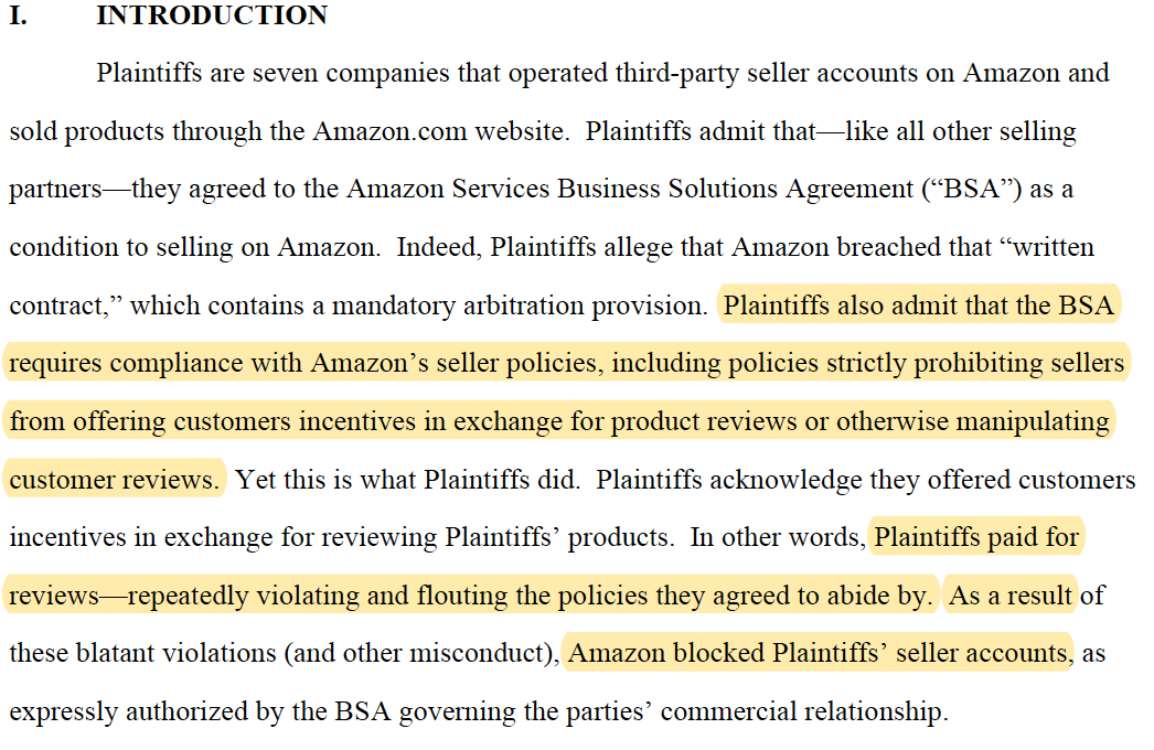 RespectHope's tweet photo. @niubi Amazon forced the case into arbitration. But before the proceedings vanished into that realm, Amazon declared to the federal court that Amazon is against "paid for reviews" and asserted the right to block sellers who "flout" rules against "manipulating customer reviews." https://t.co/S3IP92NHT5
