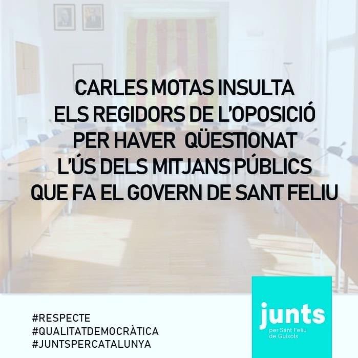L’alcalde Carles Motas insulta els regidors de l’oposició per haver-li qüestionat l’ús dels mitjans de comunicació de l’Ajuntament #respecte #qualitatdemocràtica #junts
juntsxcatguixols.cat/carles-motas-i…