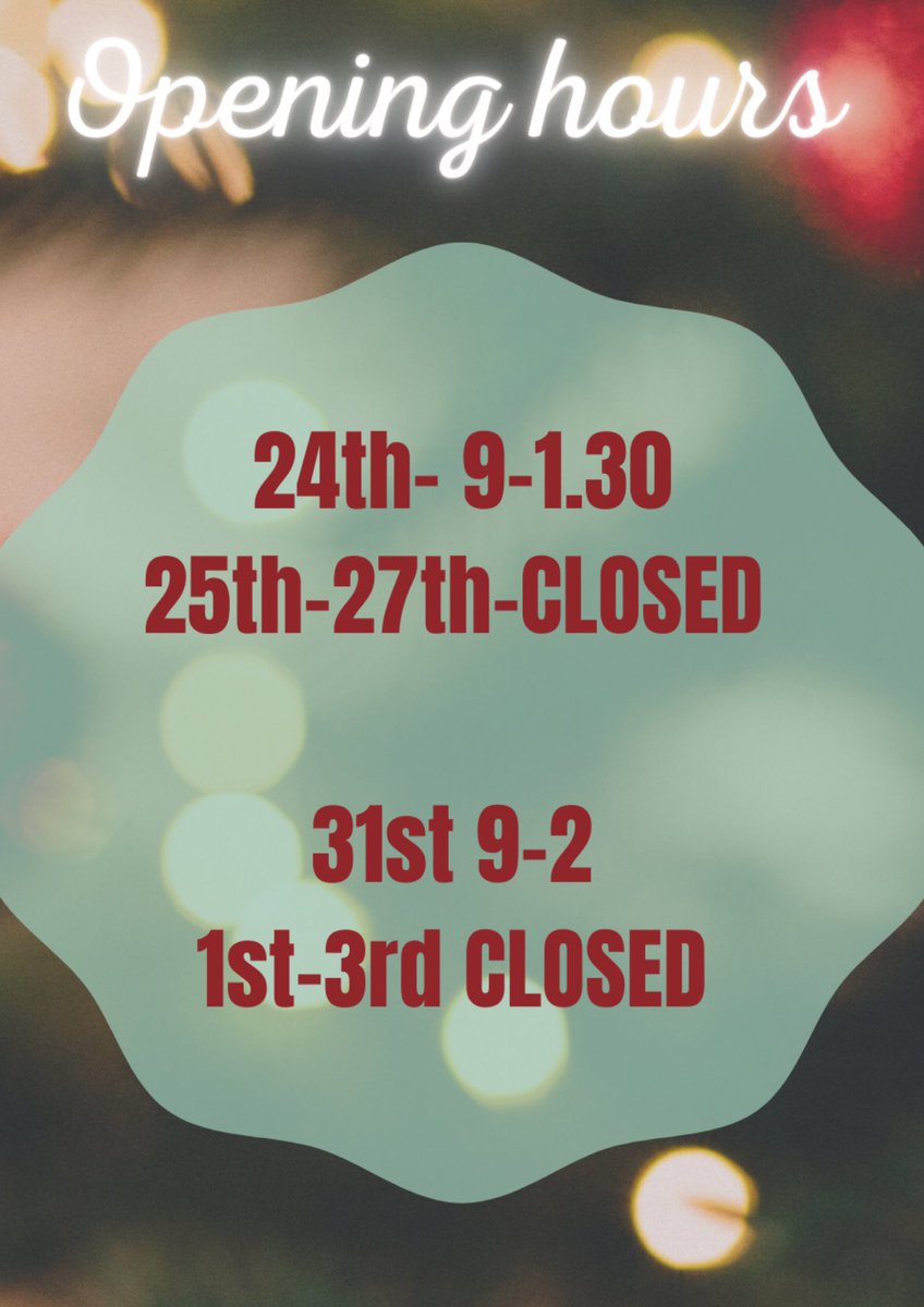 Christmas opening hours 

#openinghours #festiveseason #Christmas