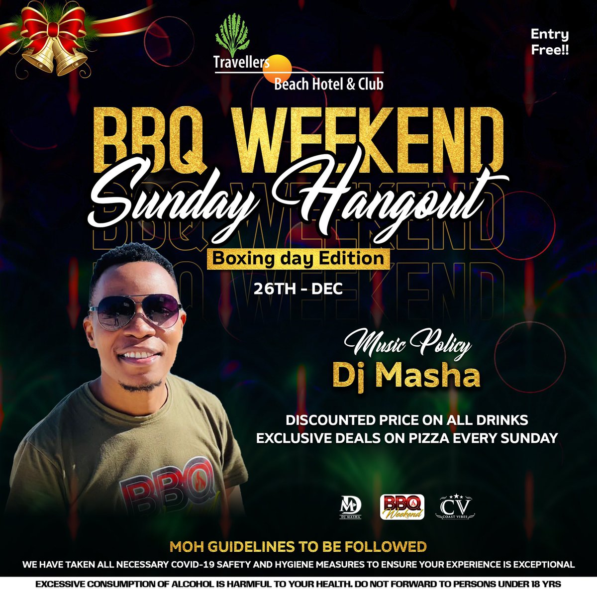Boxing Day at the beachside. 🏝🏝Come through @travellersbhc and have an amazing Barbecue Experience. ♨️🍗 Entry is Free!! ⛱ #DjMashaLive #BoxingDay #LG100Club #MagicalKenya #TembeaKenya #Mombasa #HappyHolidays