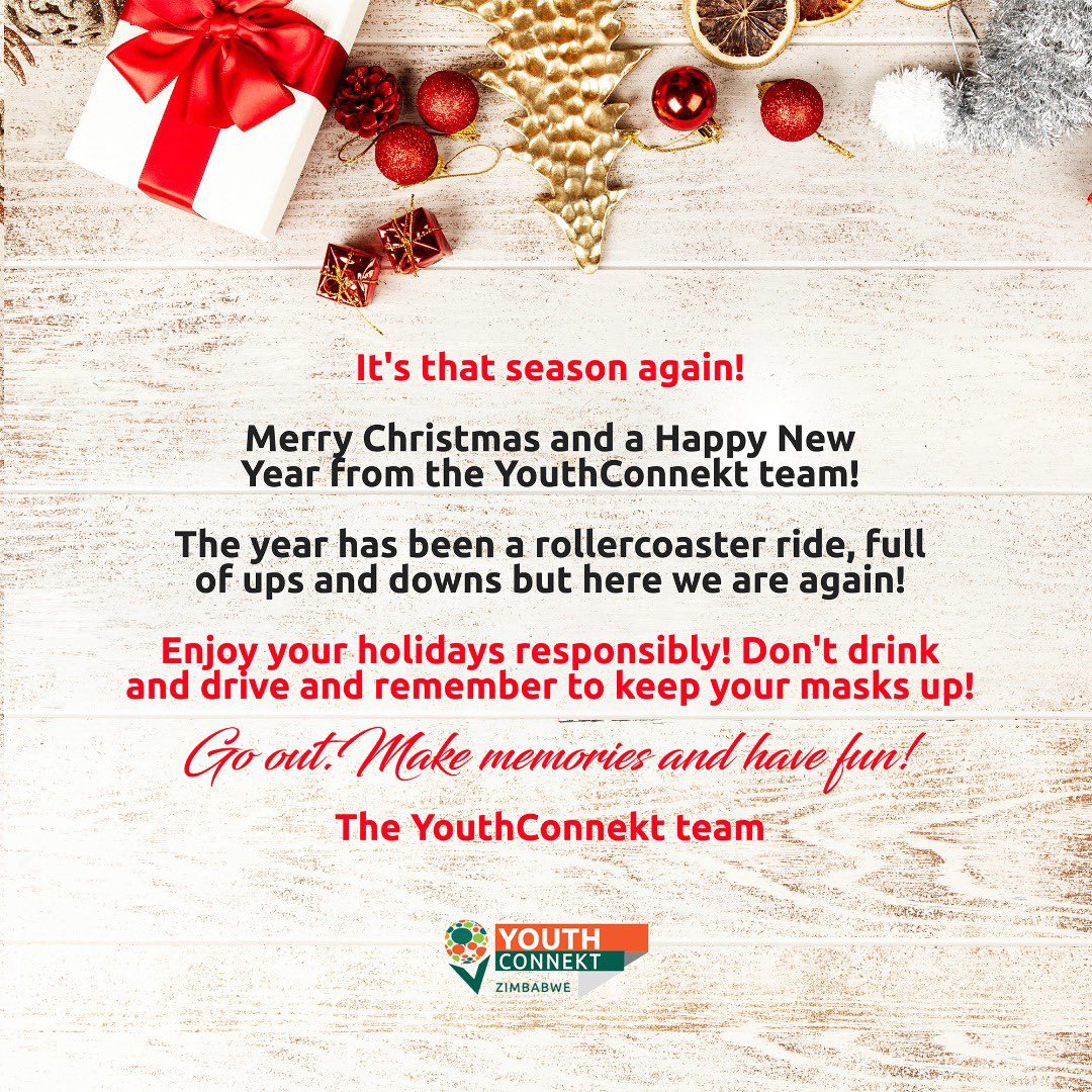 Youthconnektzim Happy Holidays From The Youthconnekt Team As We Get Together With Our Loved Ones Let Us Also Remember To Practice Covid Compliance And Drive Safely Here S To Unforgettable Memories Youthconnektzim Happy Holidays From The Youthconnekt Team As We Get Together With Our Loved Ones Let Us Also Remember To Practice Covid Compliance And Drive Safely Here S To Unforgettable Memories