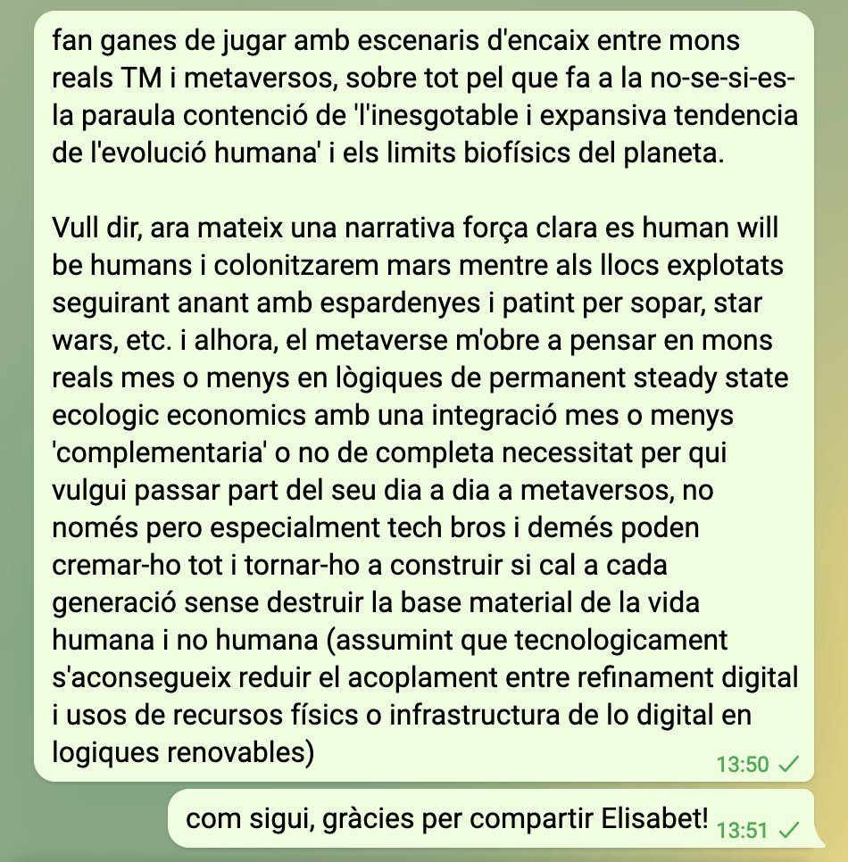 Per si porteu un cacau amb #metaverse #cryptos #nft i demés, bona feina de la Lis i cia endrecant conceptes i teixint fils per facilitar el debat i l'acció. 

Aquí el que li passava de reflexions al vol