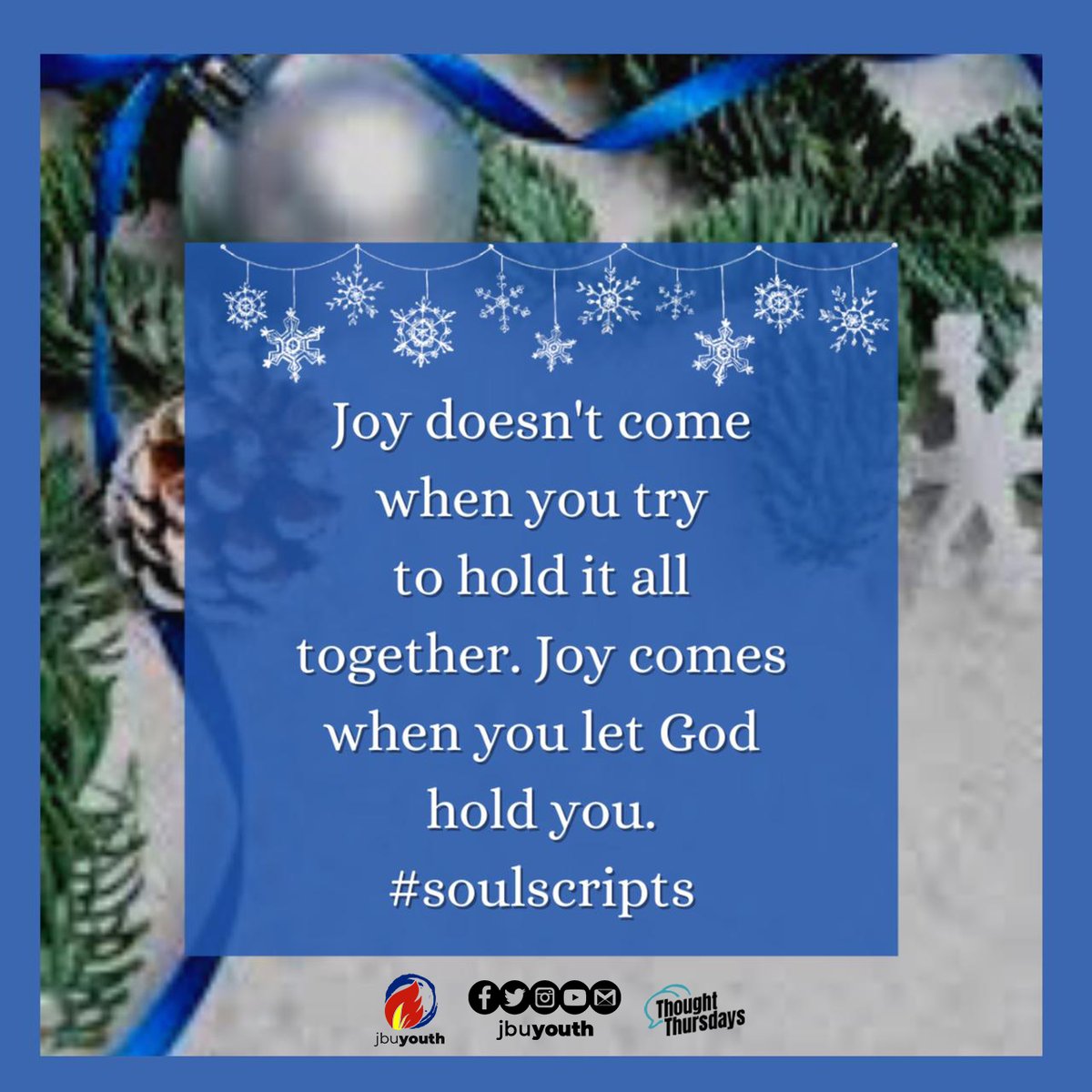 jbuyouth's tweet photo. Joy doesn't come when you try to hold it all together. Joy comes when you let God hold you. 

#soulscripts #ThoughtThursdays #JBUYD #Jamaica #Youth https://t.co/IGM2bEWwJL