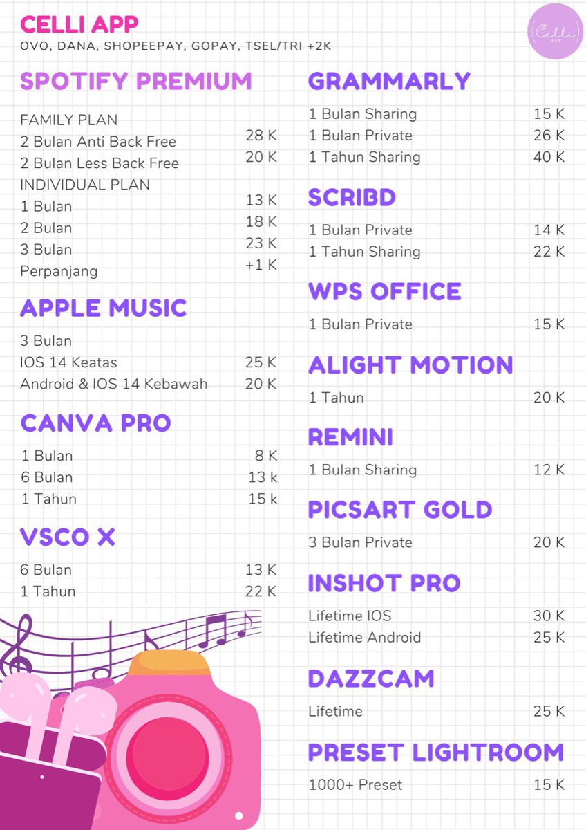 —— PRICELIST——-