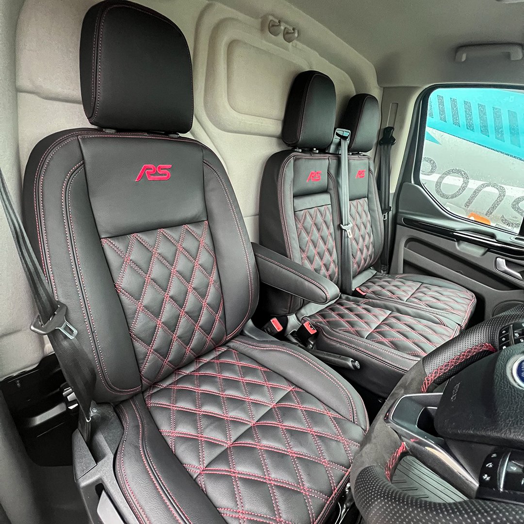 Seat_Surgeons's tweet photo. Finishing the year in style with a classy Ford Transit Custom retrim 💥

The diamond stitching has proved popular in 2021 and you can certainly see why 👀🔥

Will 2022 be the year we retrim your interior? 

#SeatSurgeons #transporter #transit #custom #leatherseats #hogring https://t.co/vCgKg2Ysvy