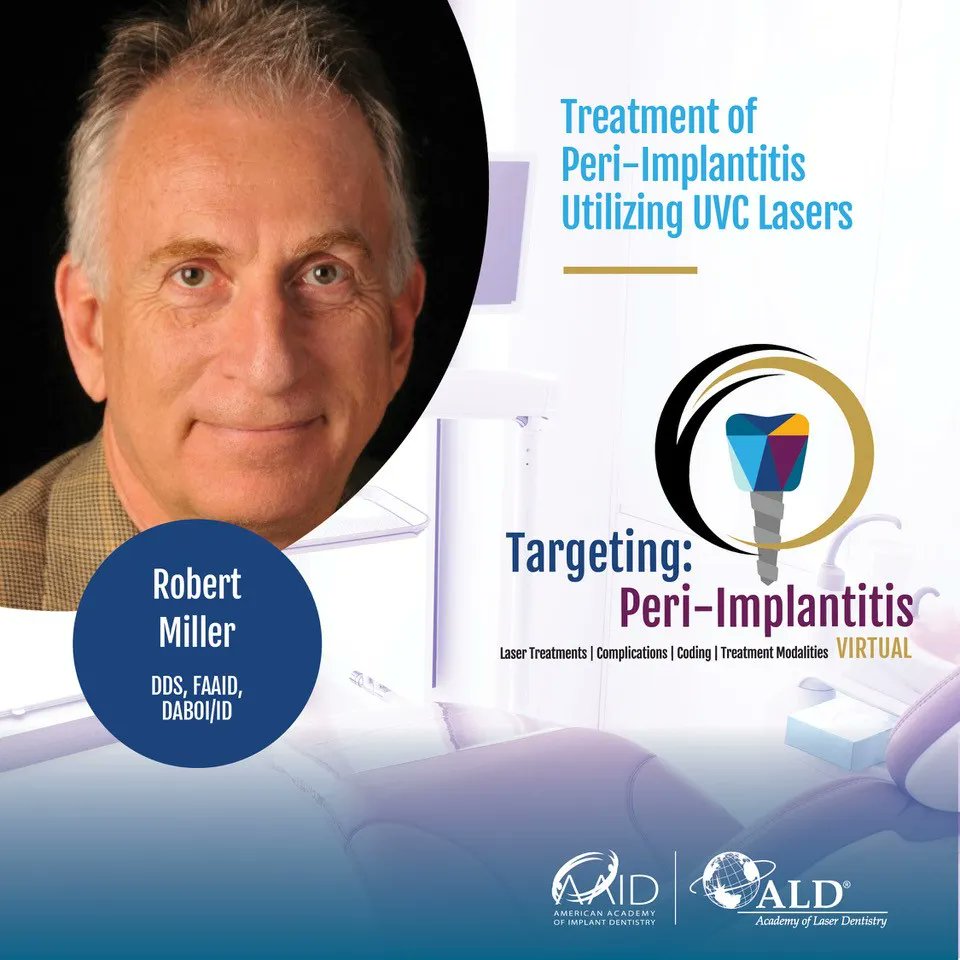 ALDTeam's tweet photo. During the ALD-AAID Targeting Peri-Implantitis symposium with Dr. Robert Miller will discuss the Treatment of Peri-Implantitis Utilizing UVC Lasers followed by Dr. Bill Holden discussing Poorly Positioned Dental Implants and Their Management
https://t.co/1bQOxTwKi9 https://t.co/TxiLhhsL3e