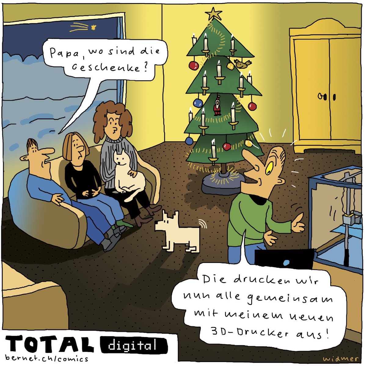 dominikallemann's tweet photo. Eine druckfreie Weihnachtszeit wünschen wir vom @bernetblog allen mit diesem #totaldigital von @RuediWidmer – Auf Neues im 2022! https://t.co/vMyFFg550N