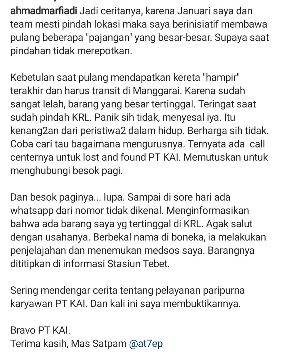 Chep_hermawan's tweet photo. Tulisan Hystory dari bpk  @ahmadmarfiadi pengguna jasa kai commuterline,. 
Terima kasih atas kepercayaan anda telah menggunakan jasa angkutan kai commuter. 
@ahmadmarfiadi
@CommuterLine
@KAI121
@mas_didiek
@roppiq
@evachairunisa
@annepurba https://t.co/mBQbwQ13vc