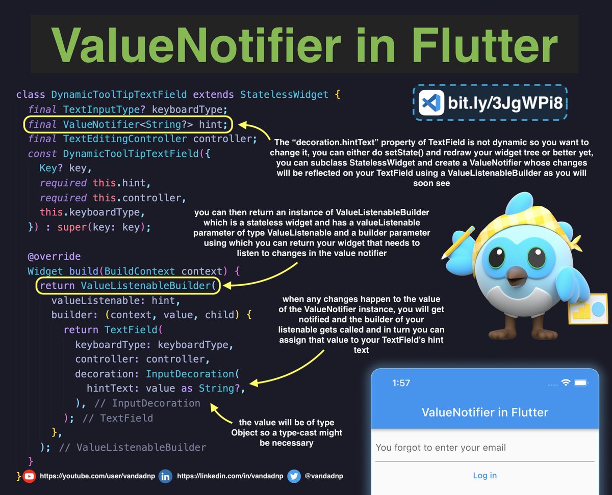 vandadnp's tweet photo. Did you know that #Flutter is good for your #allergies? 😏 Specially if you're allergic to #StatefulWidget and would rather have #StatelessWidget 🤠 In many cases you can use #ValueNotifier and #ValueListenableBuilder to avoid making your widgets stateful!
#tipoftheday #dartlang https://t.co/P2yUFKyJdx