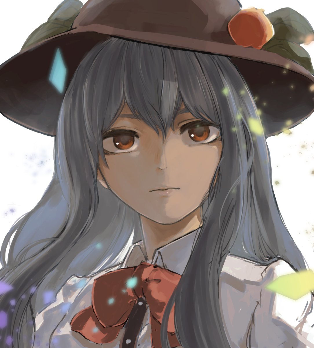 hinanawi tenshi 1girl solo long hair hat blue hair fruit looking at viewer  illustration images