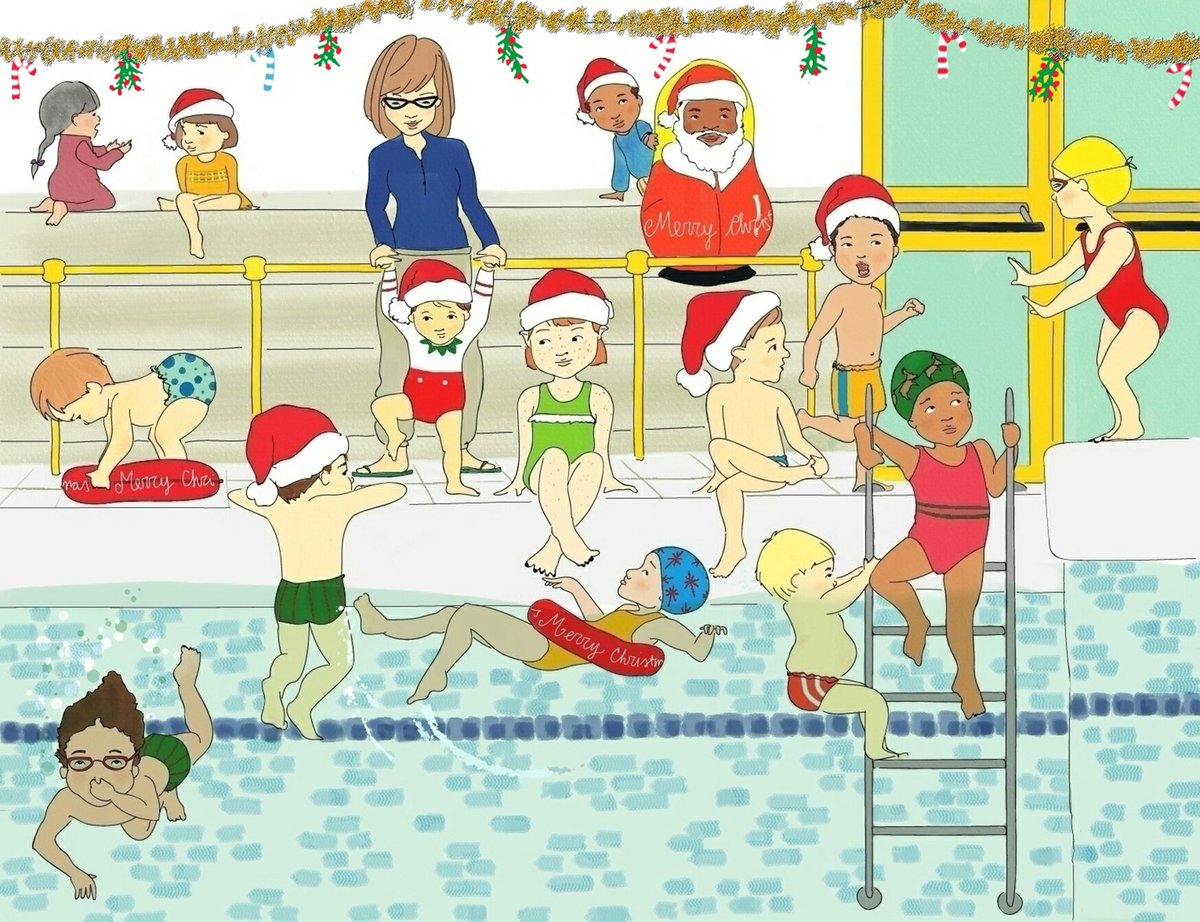 El_on_air's tweet photo. The Best Ever Christmas Swimming Pool Party 😃🎄🎉🎅#bestever #christmasparty #swimmingpoolparty #Childrensbook #illustration #santaclaus https://t.co/kWr6VYL61h