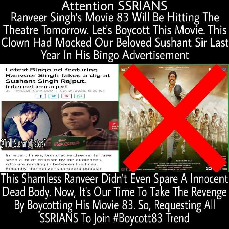 Addictedtosush2's tweet photo. #Boycott83

#BoycottBollywood
#Boycott83
CBI Responsible 4 SSR Questionable
CBI Reveal Secrets Of SSR https://t.co/YfnREL9QJ3