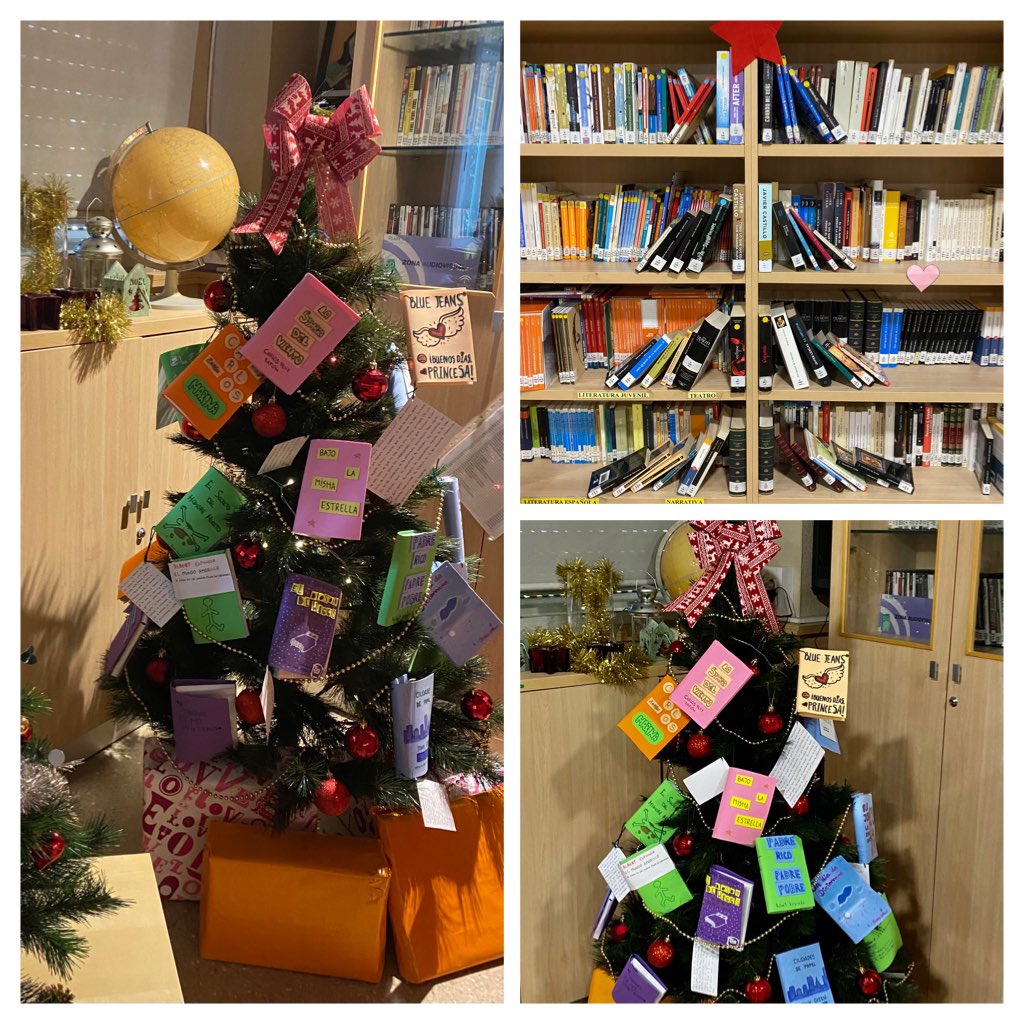 BiblioStBarbara's tweet photo. En la Biblioteca del IES Santa Bárbara los alumnos de 4º de ESO han elaborado este árbol con sus libros preferidos . ¡Felices Fiestas!
#biblioteca https://t.co/osaPJ8w1mH