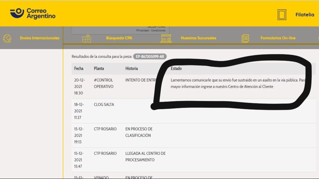 Seguimiento de un paquete enviado de manera “express” por Correo Argentino.

Argentina, un lugar.