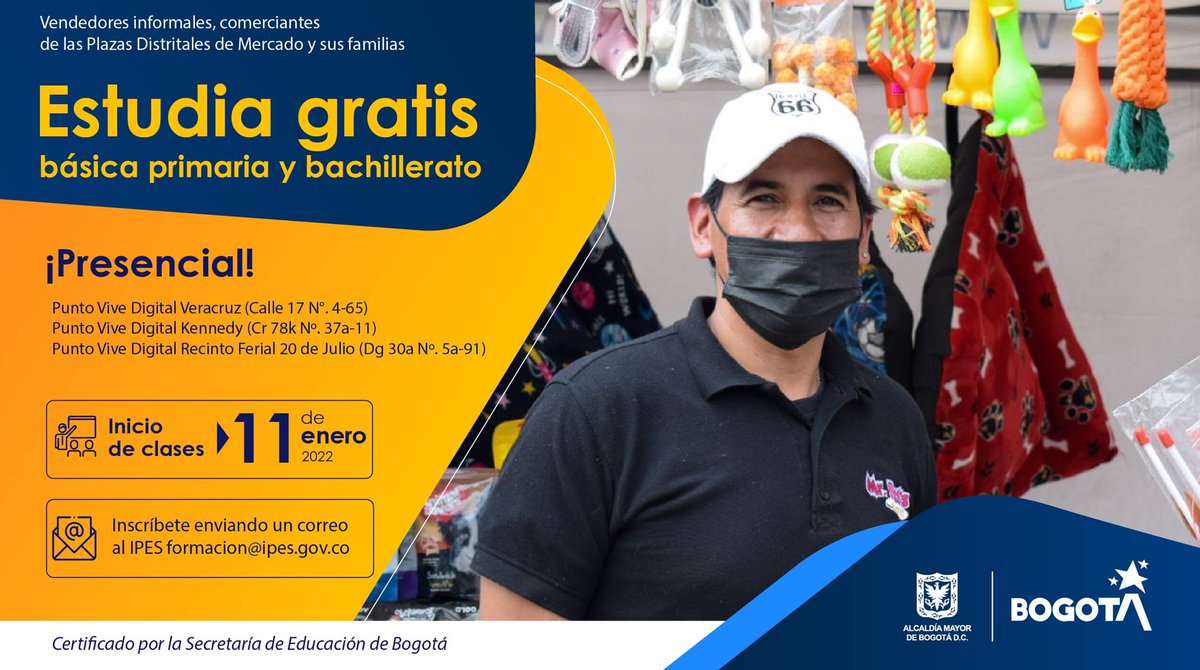 IPESBogota's tweet photo. Terminar tus estudios básicos.✅
Inscríbete enviando un correo a formacion@ipes.gov.co y valida los estudios en básica primaria y bachillerato.👩🏻🎓🧑🏽🎓👨🏼🎓
La inscripción y los cursos son totalmente gratis.👍🏼
El #IPESteImpulsa a cumplir tus metas.📚https://t.co/ULro6E9Hp6 https://t.co/fjiablvelk