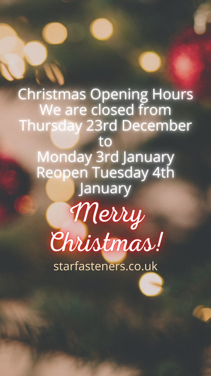 It’s time for us to take a well-earned break. Thank you to all of our customers, suppliers, and followers - not forgetting the Star Fasteners Team! You have all been amazing!
.
.
.
#SEASONSGREETINGS #christmas2021 #huck #huckfasteners #lockbolts #huckbolts