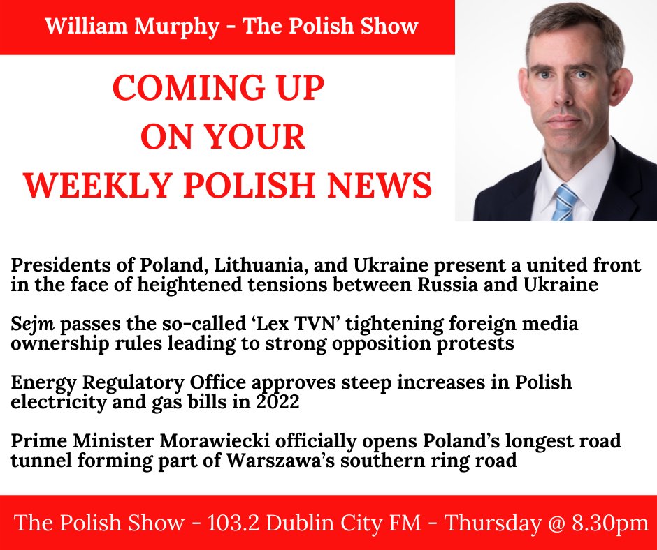 WilliamMMurphy's tweet photo. Preview of what we've coming up this Thursday evening on The Polish Show Weekly News. Do tune in to The Polish Show on 103.2 Dublin City FM @ 8.30pm this and every Thursday evening.

#Wiadomości #Polonia #Irish #Polish #NewsUpdate #Dublin #PolishNews https://t.co/AiZw961T4j